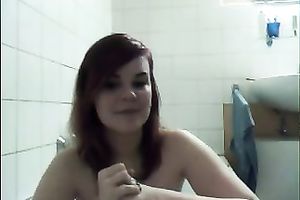 Webcam scene with gal teasing with her love melons in the bath