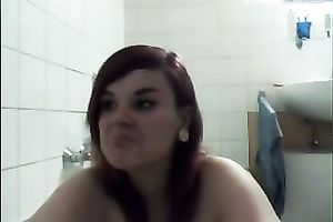 Webcam scene with gal teasing with her love melons in the bath