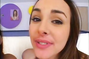 Two perverted babes share one big a jock and a cum filled kiss