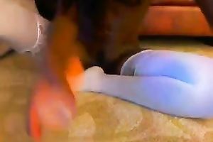 Slender dark juvenile honey in white hawt nylons