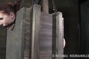 Hornifying redhead whore with a gag in her throat is spanked