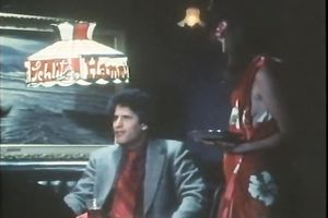 Cute brunette hair waitress in red costume receives brutally drilled by client