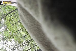 Pale-skinned dark brown receives fucked by her long-haired BF in a forest