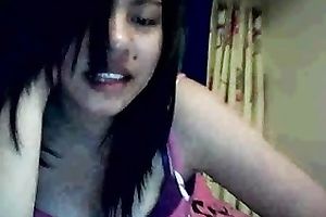 My raven haired Asian girlfriend undresses for me on cam