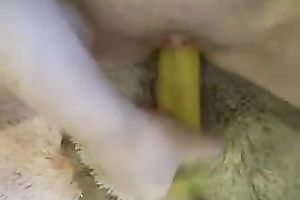 Watch how a banana goes in my hairless white honeypot