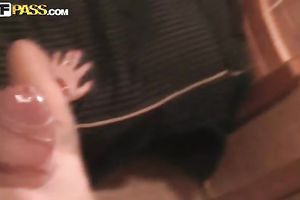 Salacious non-professional brunette hair jumps on a weenie in a cottage