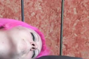 BDSM-loving whore Cherry receives face-fucked in a bedroom