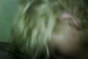Blonde skank sucks my dark weenie in interracial homemade movie scene