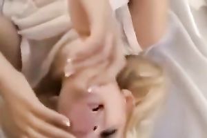 Extra lewd golden-haired nympho knows how to give worthy head