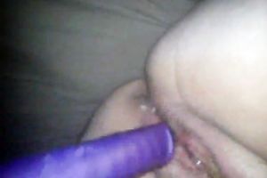 Cute corpulent girlfriend tapes herself playing with dildo