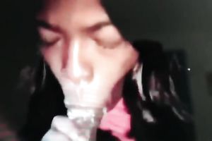 Chocolate nympho is sucking my bewitching knob like a true champ
