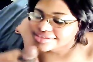 Nerdy and chunky ebon college legal age teenager likes cum facial