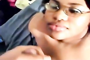 Nerdy and chunky ebon college legal age teenager likes cum facial