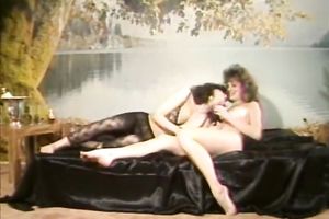 Brunette lesbian babes take up with the tongue vaginas in outstanding retro lesbo scene