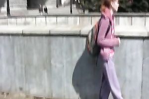 Slim redhead Sveta pees in her panties in a public place