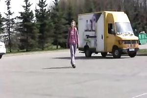 Slim redhead Sveta pees in her panties in a public place