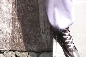 Slim redhead Sveta pees in her panties in a public place