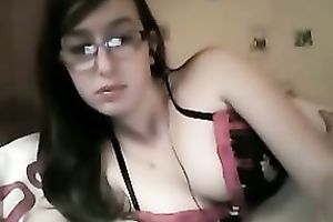 Nerdy camgirl flashes her deliciously enchanting tits for me on cam