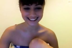 Alluring legal age teenager plays with her coochie after taking a shower