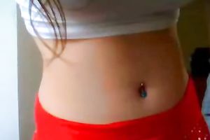 Teenage pippin in red miniskirt exposes her round wazoo on web camera