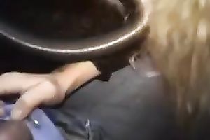 Blonde hooker is blowing my appealing penis in my car