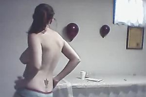Curvaceous dark brown non-professional cam chick undresses teasingly