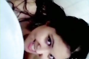 Chubby Indian hottie with moist hair is engulfing hard dong in POV