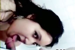 Chubby Indian hottie with moist hair is engulfing hard dong in POV