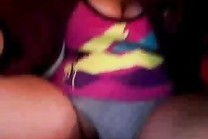 Chubby brunette hair flashes her wobblers and wazoo for the cam