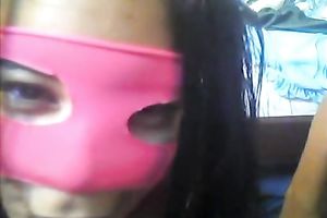 Petite Latina gf in pink mask gives me good oral-service on livecam