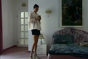 Hot dark brown disrobes and receives into the shower all undressed