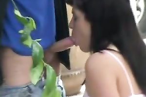 Sweet brunette hair babe loves hot foreplay with some unknown dude