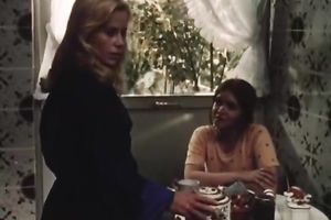 Alluring slender beauty team-fucked in mish pose on the couch