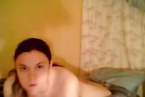 Redhead breasty white horny white wife humping a pillow on web camera