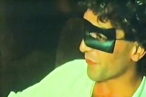 Kinky blonde wench undresses in front of slutty guy in a mask