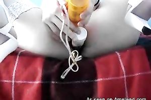 One sex-toy is not sufficiently for tiny chick when this babe goes wild