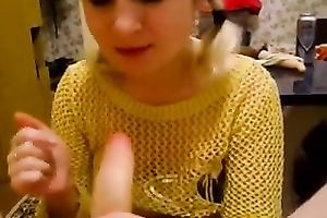 Blonde white BBC slut sucks my hairless dong in my living room