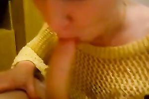 Blonde white BBC slut sucks my hairless dong in my living room