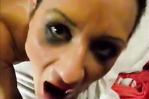 Filthy wench with large fake marangos sucks my pecker until she acquires a facial