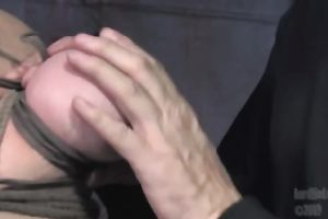 Hot BDSM movie scene with bulky tattooed dark brown Klawdya