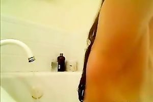 Cute skinny slutty wife pleases herself with fingering in the bathroom