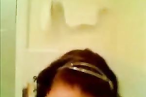 Cute skinny slutty wife pleases herself with fingering in the bathroom