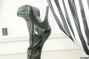 Asian milf doxy with diminutive bazookas shoves a sex-toy in her snatch