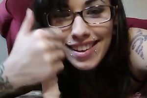 Beautiful and freaky brunette hair girlfriend gives tugjob