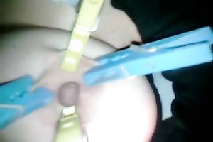 I clamp clothespins on my girlfriend's merry teats