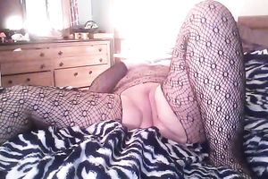 Fat gazoo mother I'd like to fuck in crotchless hose is rubbing her charming cum-hole on livecam