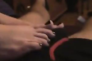 My horny GF massages my rod with her feet in homemade clip