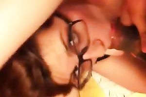 Nerdy redhead girlfriend still needs to engulf knob sometimes