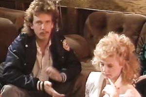 Lovely golden-haired seductress entreats fellow to take her from behind