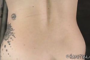 Brunette slave slutwife with great round a-hole is beaten with wooden stick